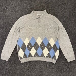 Alfred Dunner Gray Argyle Sweater Size XL
